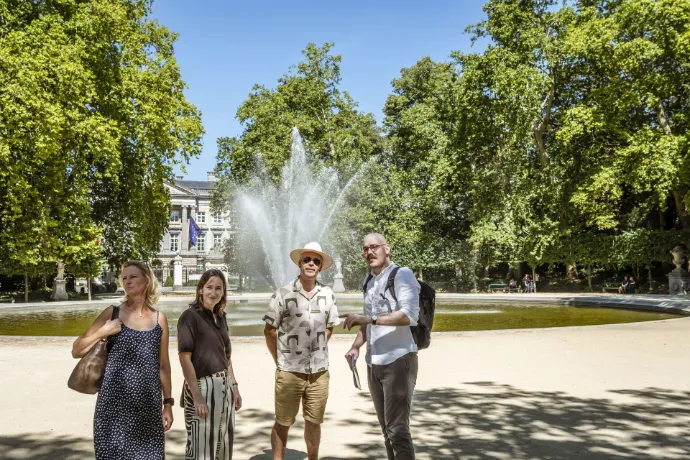 Small group on a private walking tour through central Brussels